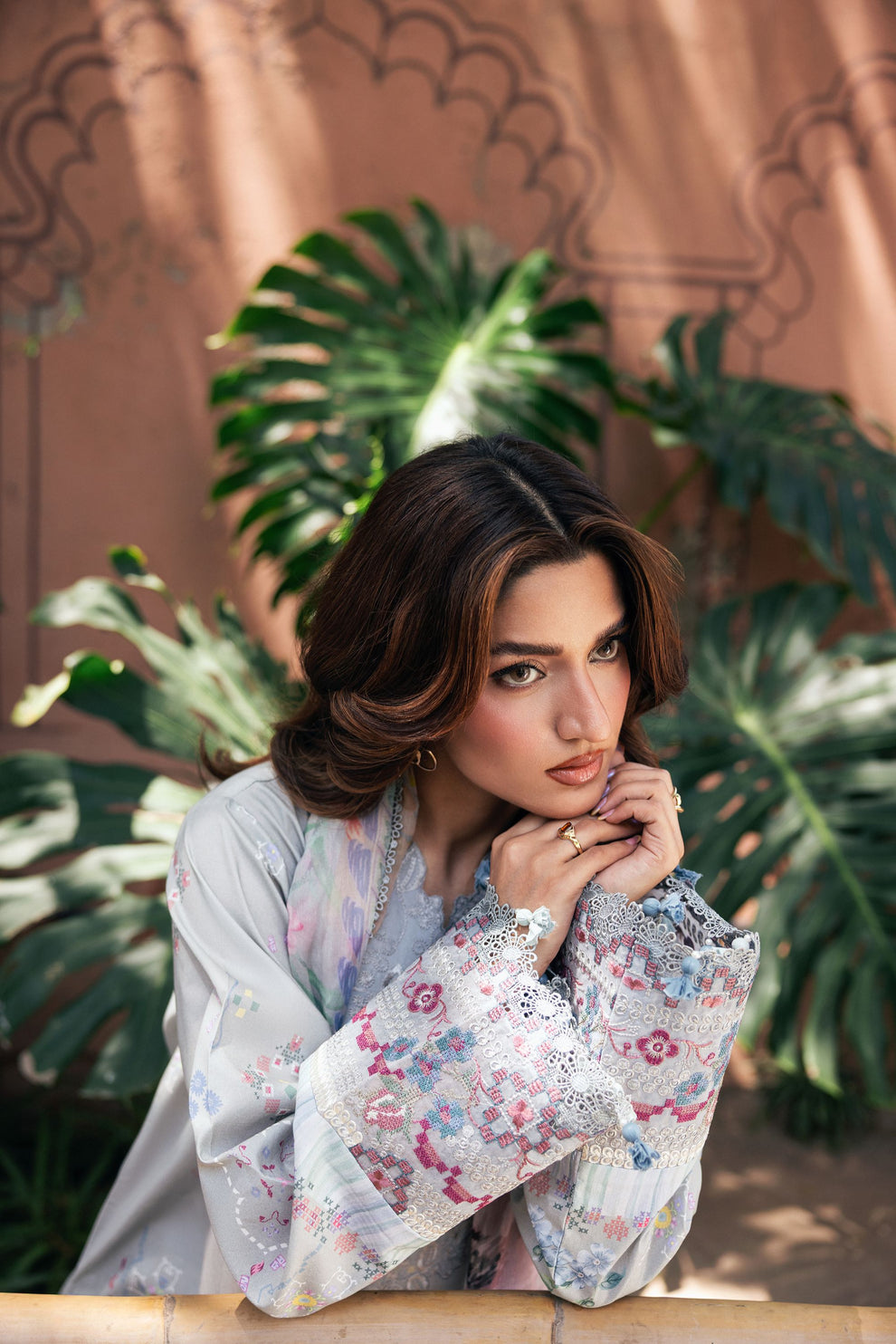 Unstitched 3 Piece Digital Printed Lawn Suit with Embroidered Organza Neckline, Hem & Sleeves Borders | Chiffon Dupatta