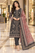 Unstitched Luxury Shine Lawn 3 Piece Embroidered Suit | Front Embroidered Lawn Shirt with Printed Back & Sleeves, Embroidered Dupatta & Dyed Trouser